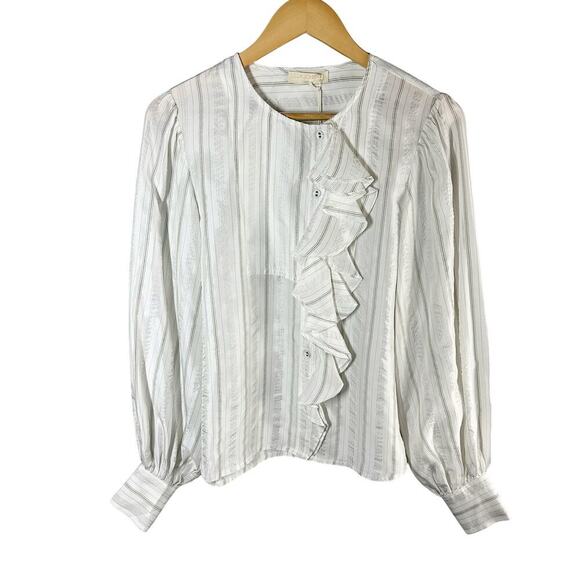 Ulla Johnson Adelaide Long Sleeve Ruffle Silk Blouse Size US 6 Chalk - Picture 1 of 12